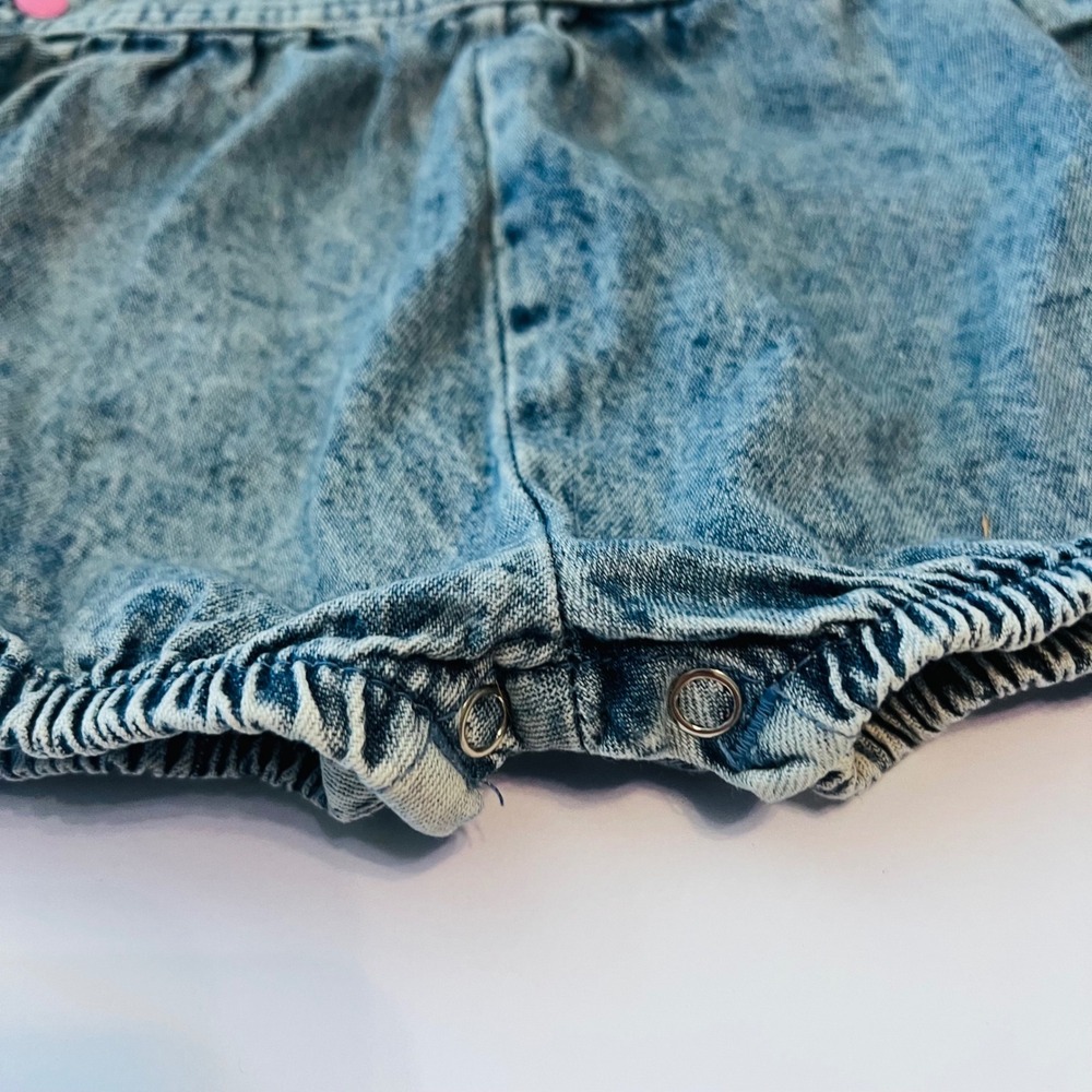 Vintage Jarrett Baby Bubble Romper 12M USA Acid Wash Denim Floral - Picture 6 of 6